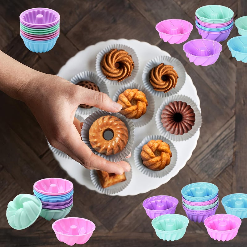 Tongjude 48 Pieces Donut Mold, 2.75" Diameter 0.98" Deep Mini Reusable Baking Cups, Non-Stick, 4 Shape Silicone Molds, Heat Resistant Bakeware for Bagel, Muffin, Jello and Cake Baking - Image 2