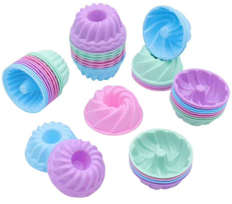 Tongjude 48 Pieces Donut Mold, 2.75" Diameter 0.98" Deep Mini Reusable Baking Cups, Non-Stick, 4 Shape Silicone Molds, Heat Resistant Bakeware for Bagel, Muffin, Jello and Cake Baking - Image 1