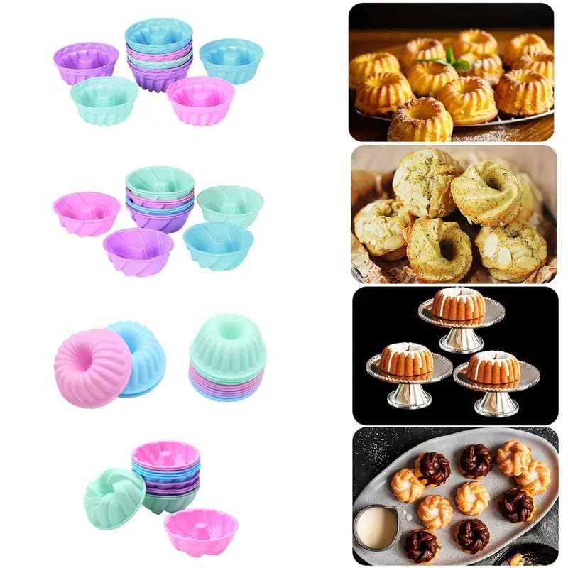 Tongjude 48 Pieces Donut Mold, 2.75" Diameter 0.98" Deep Mini Reusable Baking Cups, Non-Stick, 4 Shape Silicone Molds, Heat Resistant Bakeware for Bagel, Muffin, Jello and Cake Baking - Image 3