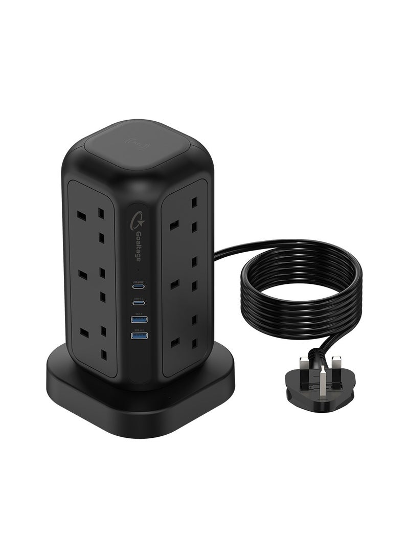 Goaltage PowerStrip Tower 3250W GaN Extension with Safety Protection and Wireless Fast-Charge Functionality - Image 1