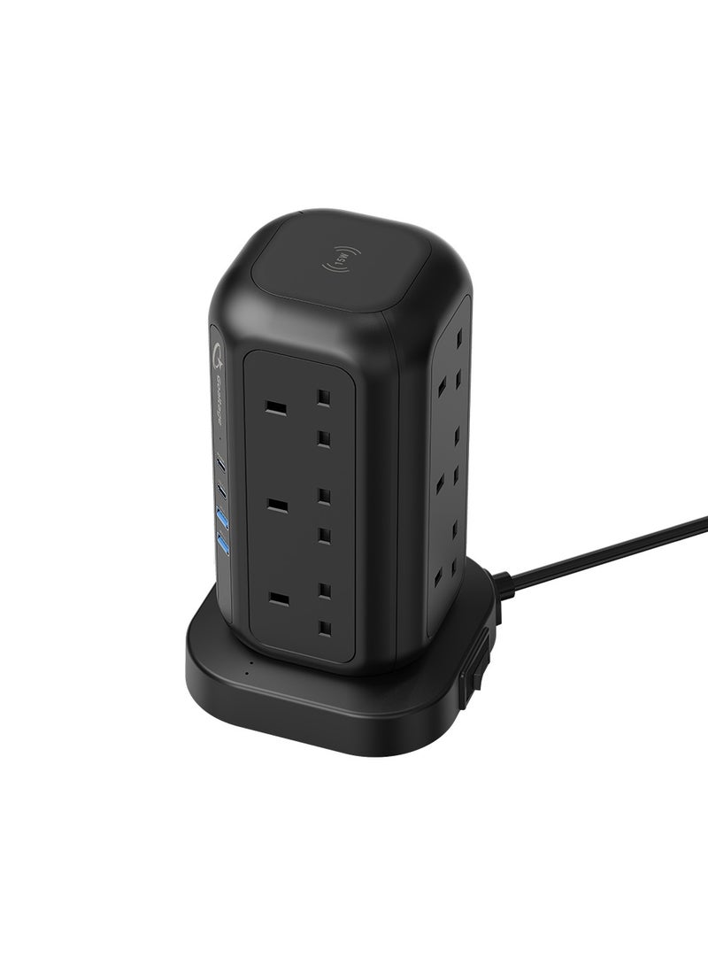 Goaltage PowerStrip Tower 3250W GaN Extension with Safety Protection and Wireless Fast-Charge Functionality - Image 3