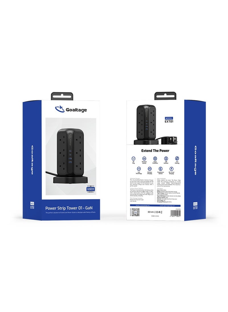 Goaltage - EXT01 PowerStrip Tower 3,250W GaN Extension with Safety Protection and Wireless Fast-Charge Functionality - Image 1