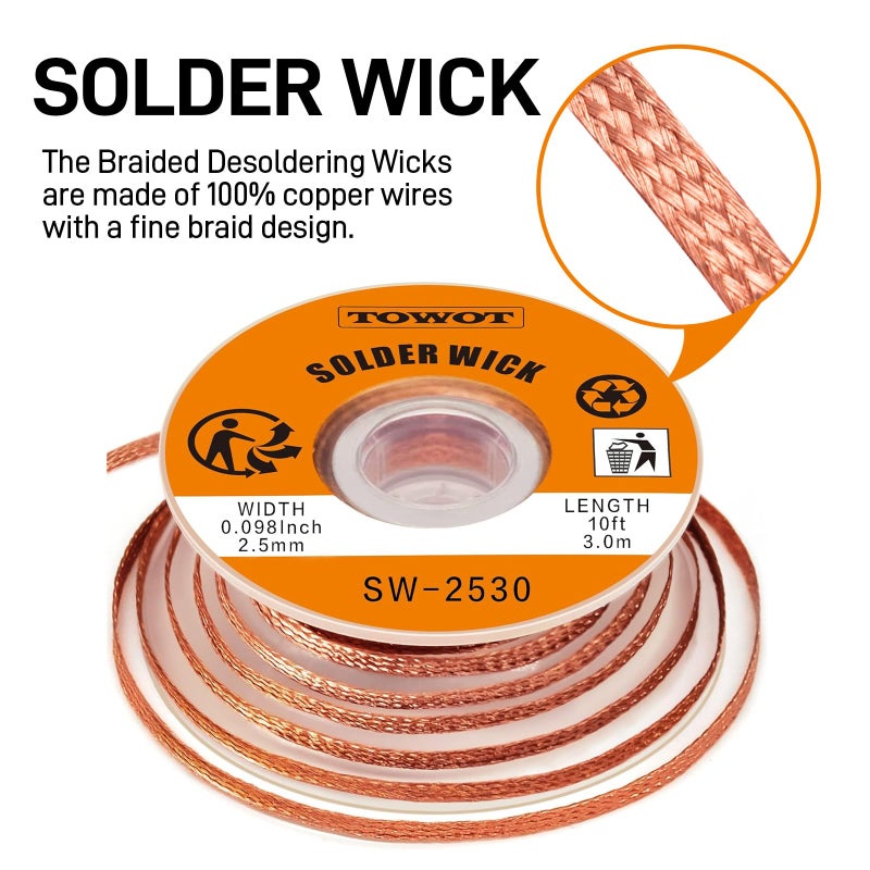 Towot 10Ft Solder Wick Braid & No-Clean Soldering Flux Paste (10Cc) - Desoldering Kit For Electronics Repair  Pcb  Circuit Board Rework - Image 2