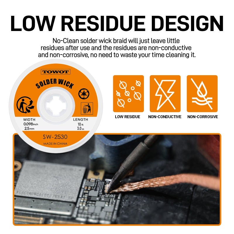 Towot 10Ft Solder Wick Braid & No-Clean Soldering Flux Paste (10Cc) - Desoldering Kit For Electronics Repair  Pcb  Circuit Board Rework - Image 4