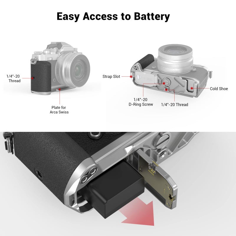 SmallRig Z fc Handgrip L-Shape Grip Holder for Nikon Z fc Camera, Retro-Style Side Handle with 1/4"-20 Threaded Hole, Cold Shoe, Quick Release Plate for Arca, Lightweight and Comfort (Sliver) - 3480 - Image 4