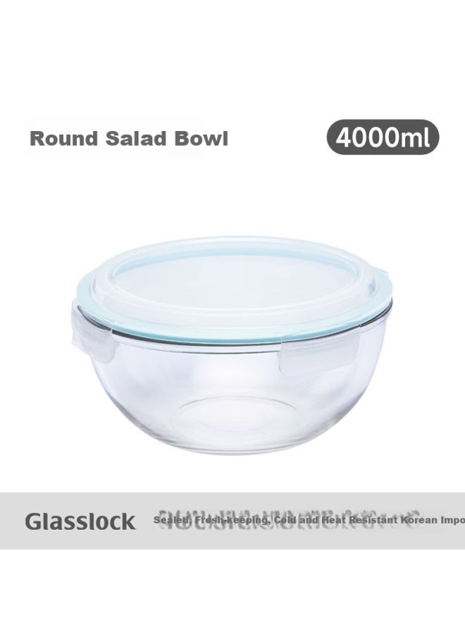 Glasslock Thickened Round High Temperature Resistant Fresh-keeping Bowl Lunch Box With Lid Soup Bowl And Noodle Bowl Salad Bowl Large Capacity Food Container 4000ml - Image 1