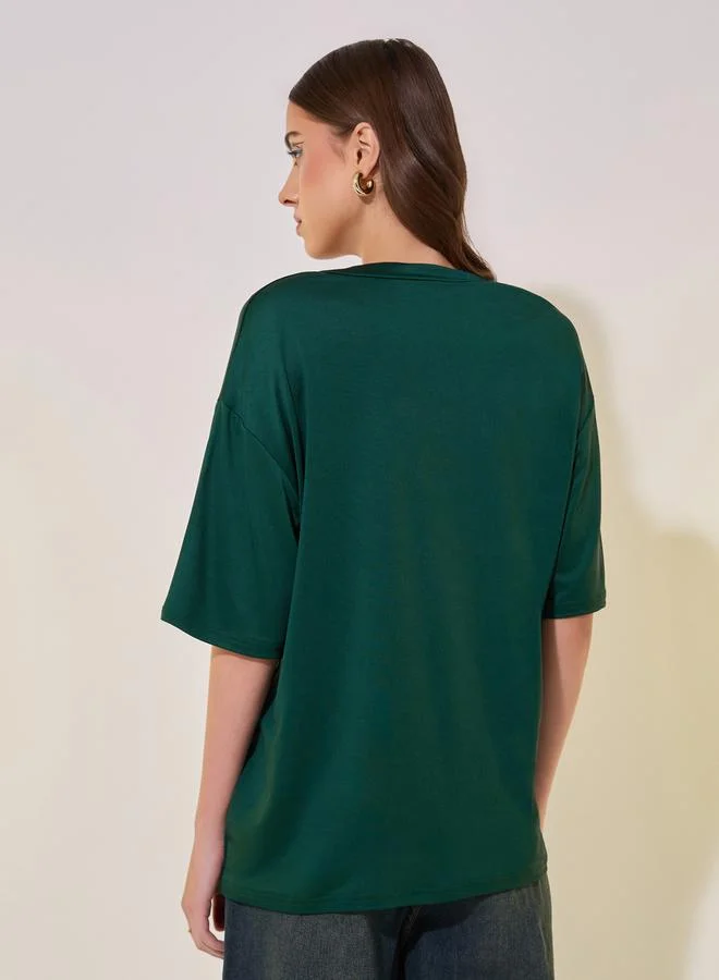 تايك تو Slogan Print V-Neck Regular Fit T-Shirt