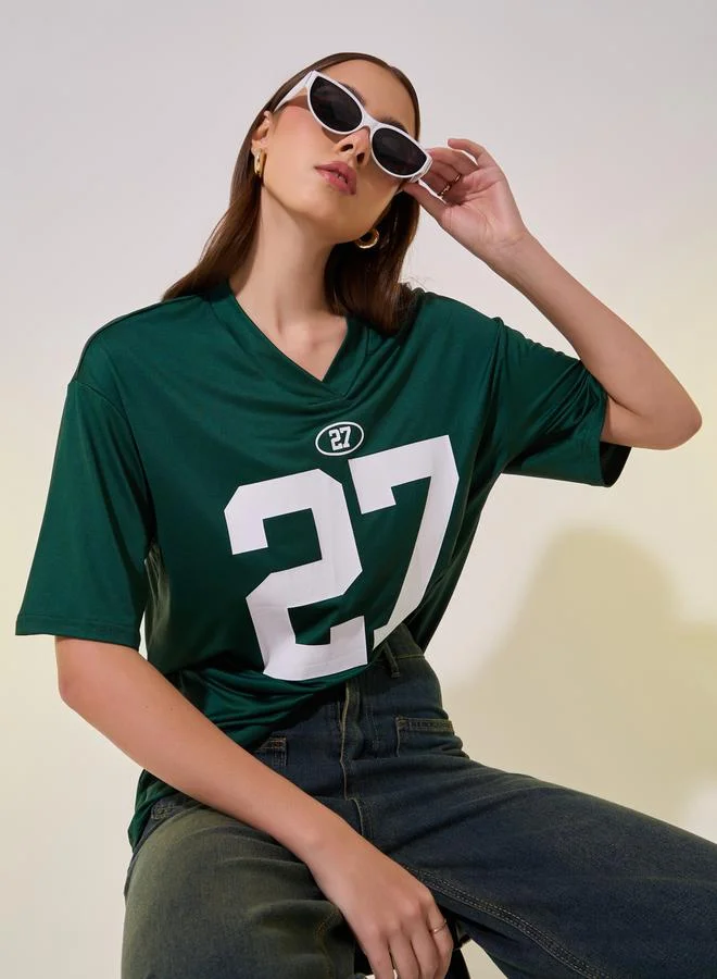 Take Two Slogan Print V-Neck Regular Fit T-Shirt