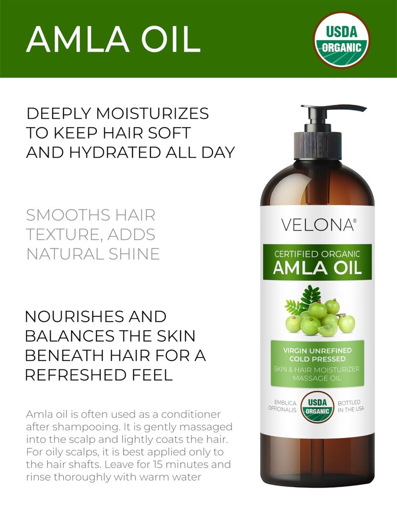 velona Amla Oil USDA Certified Organic - 16 Fl Oz | 100% Pure and Natural Carrier Oil | Extra Virgin, Unrefined, Cold Pressed - Image 2
