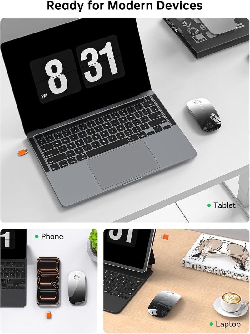 RAPIQUE USB C Wireless Mouse for USB-C Devices, White to Black Gradient Slim Mouse, Silent Click, 800/1200/1600 DPI, AA Battery Powered, Portable 2.4GHz Wireless Mouse for MacBook, iPad Pro, Laptop - Image 4