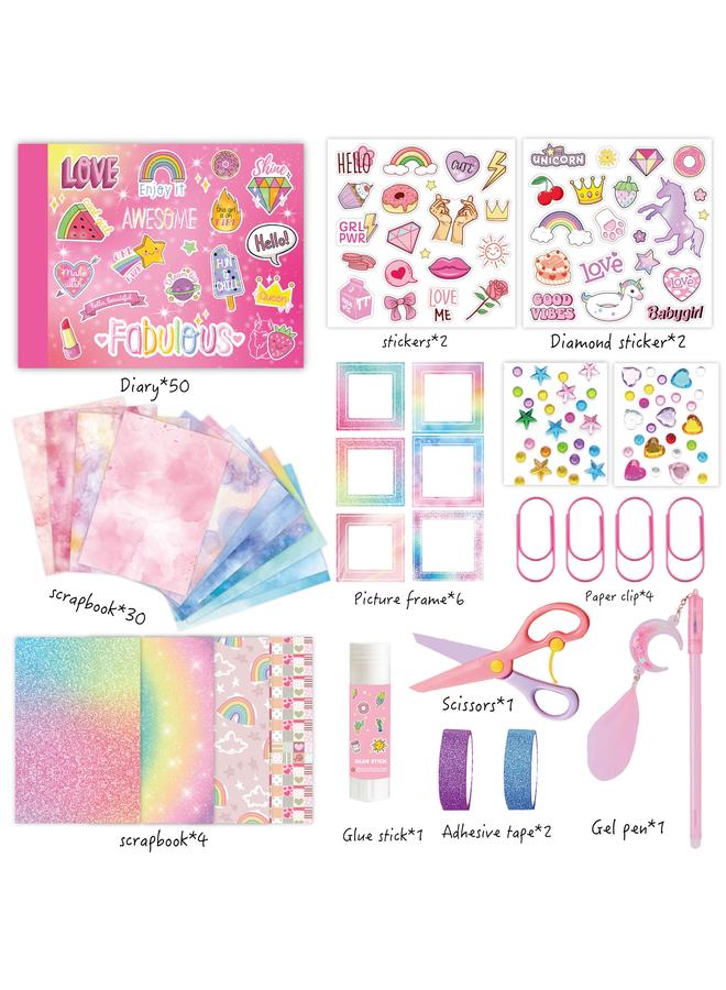Bluejw Diy Journal Set Pink Girl Birthday Gift Scrapbook Children Diary Suit - Image 3