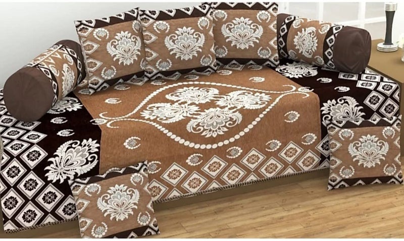 SAWNA HOMES Velvet 5 Seater Sofa Cover Set with Cushion and Diwan Set | 3+1+1 Seater Sofa Cover for Living Room, Drawing Room | Sofa Seat Protector Slip and Back Covers, 14 Pieces (Chiku Coffee) - Image 3