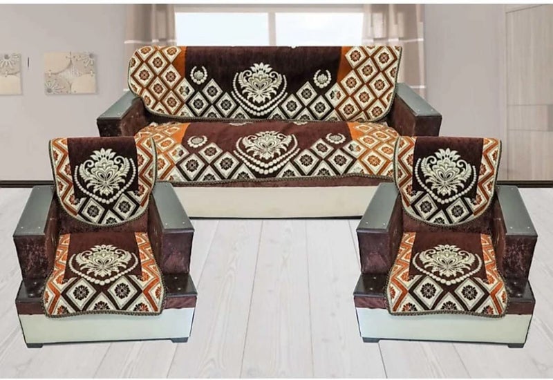 SAWNA HOMES Velvet 5 Seater Sofa Cover Set with Cushion and Diwan Set | 3+1+1 Seater Sofa Cover for Living Room, Drawing Room | Sofa Seat Protector Slip and Back Covers, 14 Pieces (Chiku Coffee) - Image 2