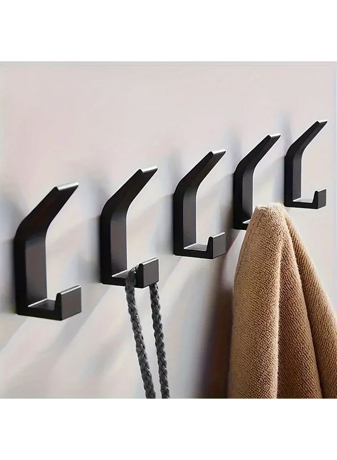 White Wall Mounted Dual Hook Set 5pcs No Drilling Adhesive Hooks For Towels Coats - Image 2