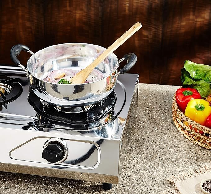 Snevad Snevad Stainless Steel Round Kadai with Handle Deep Frying Cooking Serving Pot Pan Deep Fry Pan Serving Dish Bowl Premium Heavy Gauge Steel Kadai Ideal for Daily Use 2 Liter 42x33x20 CM - Image 4