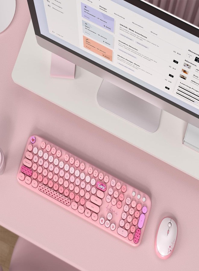 KNOWSQT Wireless Keyboard and Mouse Combo - Lovely Pink Rainbow Full-Sized Typewriter Colorful Keyboards, Round Keycap USB Plug Play Retro Cute Keyboards for Windows, Laptop, PC, Desktop, Computer - Image 5