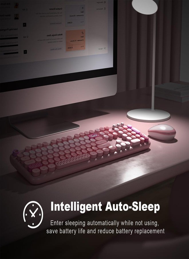 KNOWSQT Wireless Keyboard and Mouse Combo - Lovely Pink Rainbow Full-Sized Typewriter Colorful Keyboards, Round Keycap USB Plug Play Retro Cute Keyboards for Windows, Laptop, PC, Desktop, Computer - Image 4