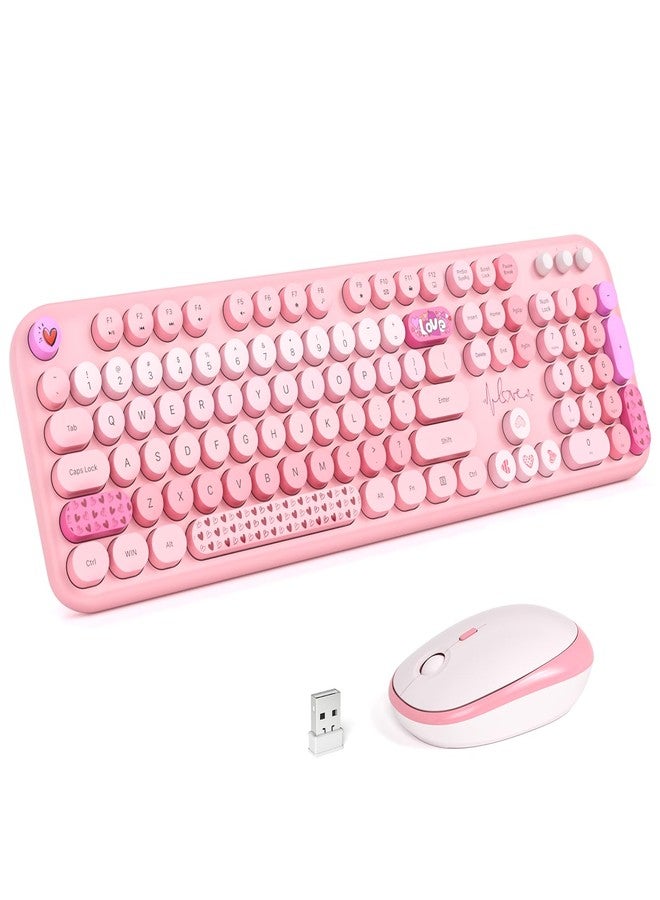 KNOWSQT Wireless Keyboard and Mouse Combo - Lovely Pink Rainbow Full-Sized Typewriter Colorful Keyboards, Round Keycap USB Plug Play Retro Cute Keyboards for Windows, Laptop, PC, Desktop, Computer - Image 1