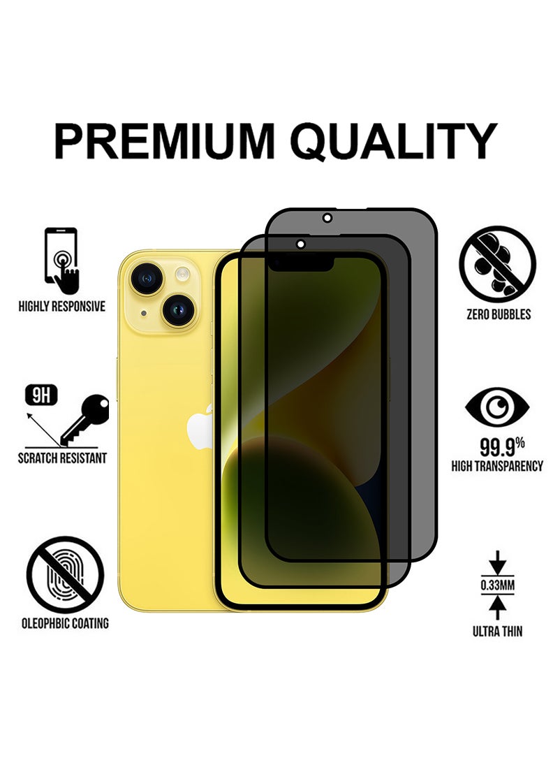 Theodor Pack of 2 Tempered Glass Screen Protector With 9H hardness For APPLE IPHONE 15 Privacy 6.1  - Image 2