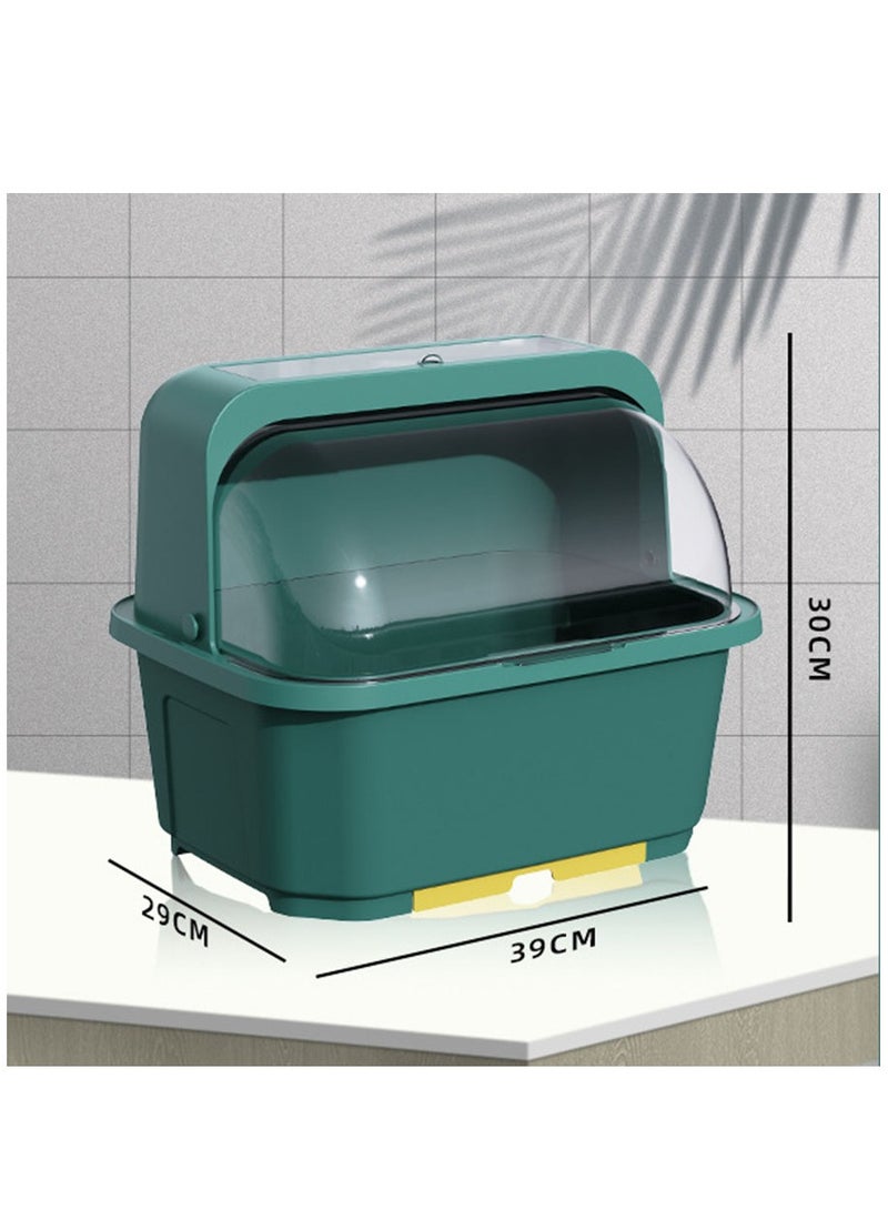Arabest رف تجفيف الأطباق المغطى للمطبخ، مصفاة أطباق أدوات المائدة، صندوق تخزين تصريف بلاستيكي مقاوم للغبار، حامل أدوات المائدة على شكل سلة، صندوق تخزين أدوات المائدة متعدد الوظائف للمطبخ، تجفيف أطباق المطبخ المغطى - Image 2