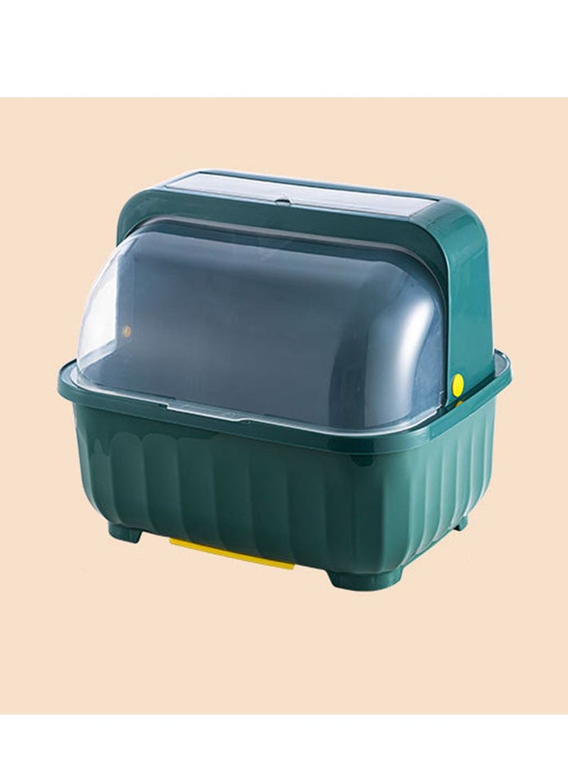 Arabest رف تجفيف الأطباق المغطى للمطبخ، مصفاة أطباق أدوات المائدة، صندوق تخزين تصريف بلاستيكي مقاوم للغبار، حامل أدوات المائدة على شكل سلة، صندوق تخزين أدوات المائدة متعدد الوظائف للمطبخ، تجفيف أطباق المطبخ المغطى - Image 1