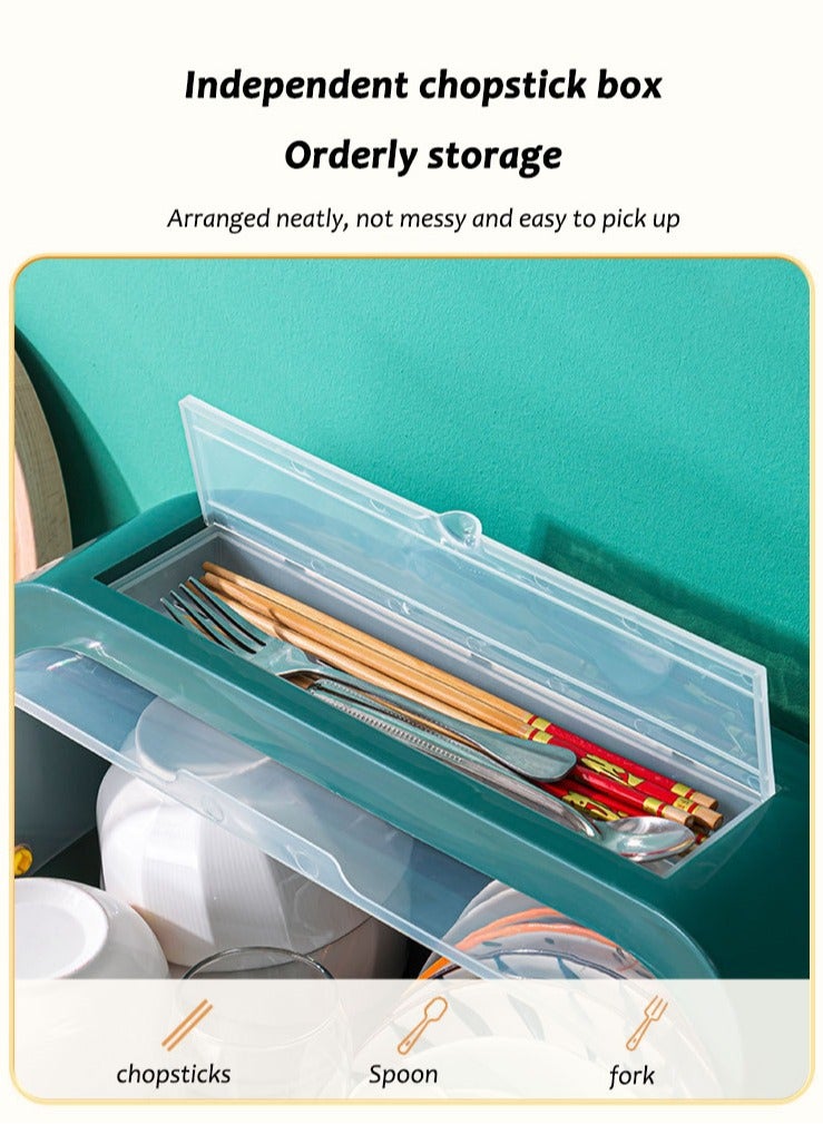 Arabest رف تجفيف الأطباق المغطى للمطبخ، مصفاة أطباق أدوات المائدة، صندوق تخزين تصريف بلاستيكي مقاوم للغبار، حامل أدوات المائدة على شكل سلة، صندوق تخزين أدوات المائدة متعدد الوظائف للمطبخ، تجفيف أطباق المطبخ المغطى - Image 4