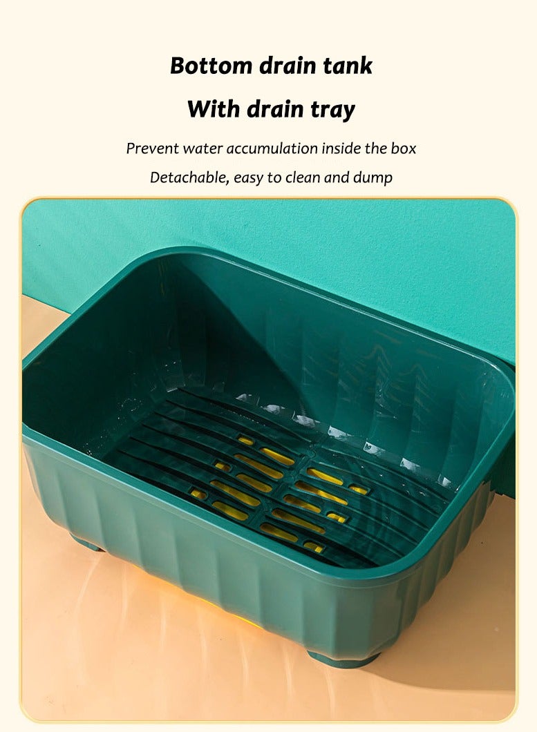 Arabest رف تجفيف الأطباق المغطى للمطبخ، مصفاة أطباق أدوات المائدة، صندوق تخزين تصريف بلاستيكي مقاوم للغبار، حامل أدوات المائدة على شكل سلة، صندوق تخزين أدوات المائدة متعدد الوظائف للمطبخ، تجفيف أطباق المطبخ المغطى - Image 5