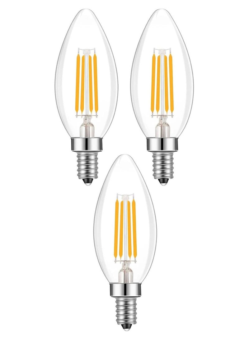 E14 LED Filament Bulb for Chandeliers and Crystal Lamps - Warm Lighting - 5 Watt High Brightness (3 Warm Lighting Bulbs) - Image 1