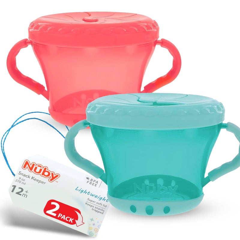 Nuby 2-Pack snack Keepers, Coral and Aqua - Image 1