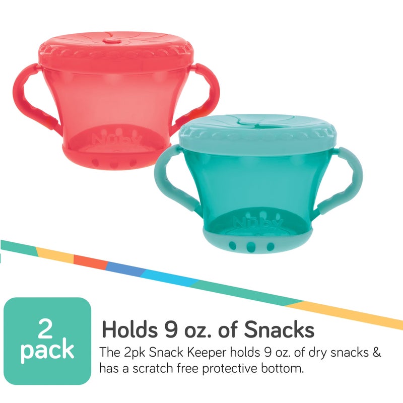 Nuby 2-Pack snack Keepers, Coral and Aqua - Image 2