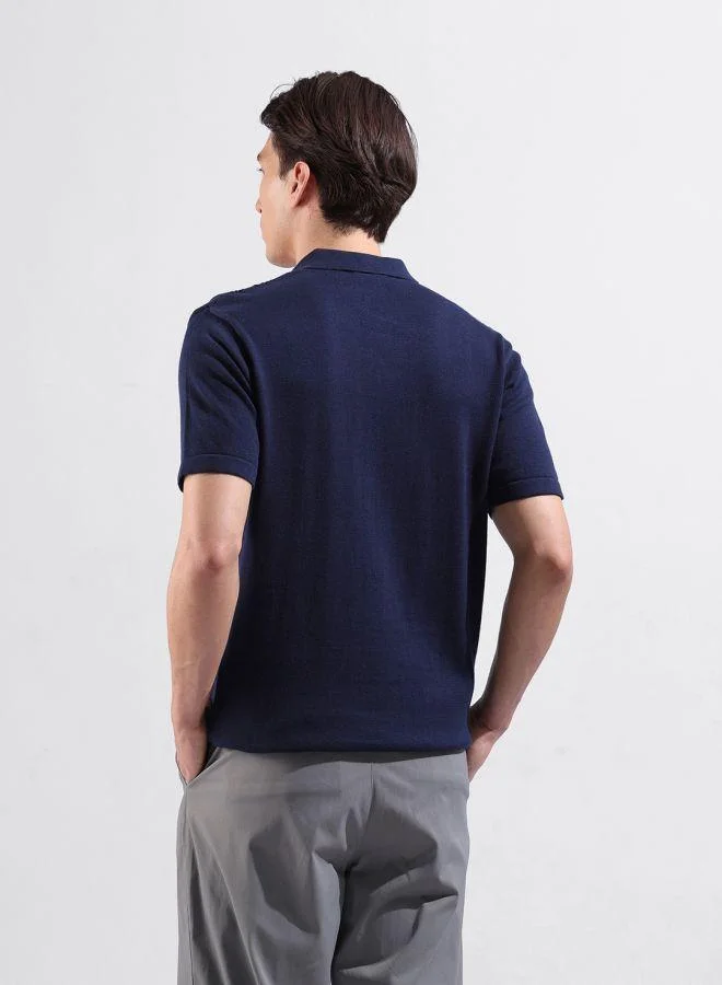 The Indian Garage Co Men Slim Fit Textured Polo Neck Half Sleeves T-Shirt