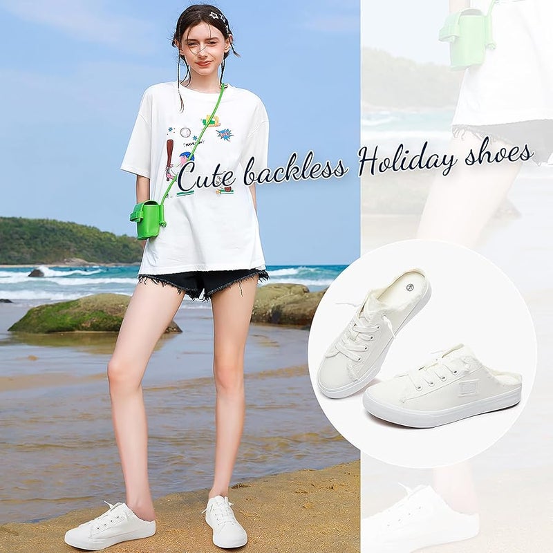 BENPAO Women's Slip on Sneakers Canvas Slip ons Shoes Fashion Comfortable Mules Womens Non Slip Loafers Casual Backless Shoes - Image 4