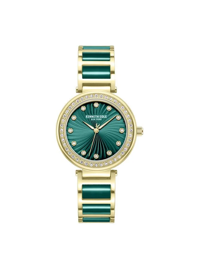 Kenneth Cole New York Modern Classic Women's 34mm Watch with Green Dial & Gold-Green-Plated Stainless Steel Bracelet