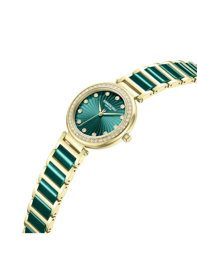 Kenneth Cole New York Modern Classic Women's 34mm Watch with Green Dial & Gold-Green-Plated Stainless Steel Bracelet