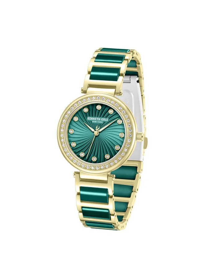 Kenneth Cole New York Modern Classic Women's 34mm Watch with Green Dial & Gold-Green-Plated Stainless Steel Bracelet