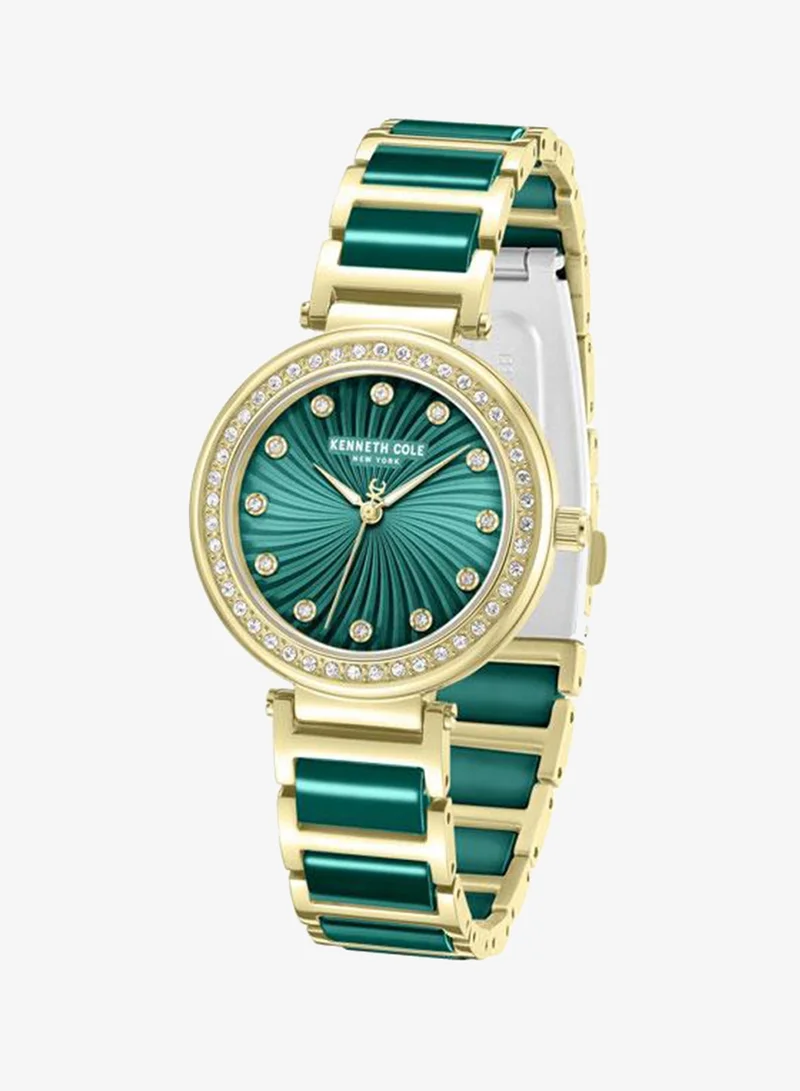 Kenneth Cole New York Gold/Green/Plated Modern Classic Women's 34mm Watch with Green Dial & Gold-Green-Plated Stainless Steel Bracelet for Women | Best Price UAE
