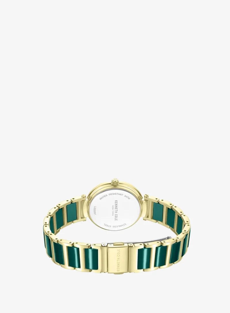 Kenneth Cole New York Gold/Green/Plated Modern Classic Women's 34mm Watch with Green Dial & Gold-Green-Plated Stainless Steel Bracelet for Women | Best Price UAE