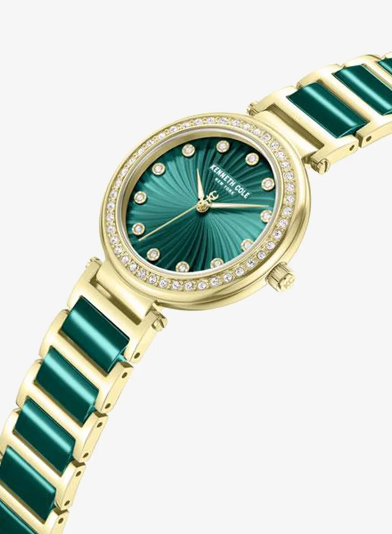 Kenneth Cole New York Gold/Green/Plated Modern Classic Women's 34mm Watch with Green Dial & Gold-Green-Plated Stainless Steel Bracelet for Women | Best Price UAE