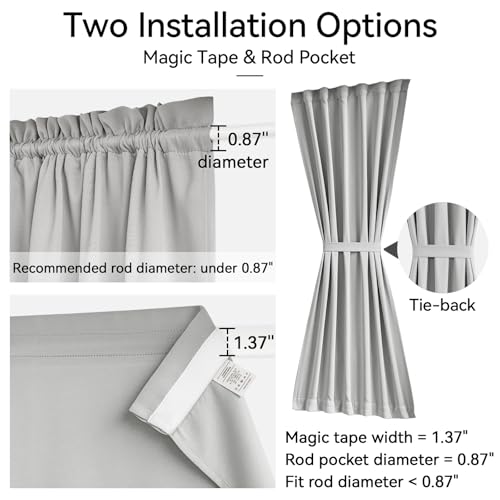 Vatge Front Door Curtains for Glass Window - Self Adhesive French Door Curtain with Tieback for Patio Door, 1 Panel, W25 x L72, Silver Grey - Image 2