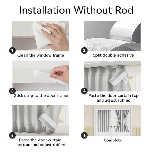 Vatge Front Door Curtains for Glass Window - Self Adhesive French Door Curtain with Tieback for Patio Door, 1 Panel, W25 x L72, Silver Grey - Image 3