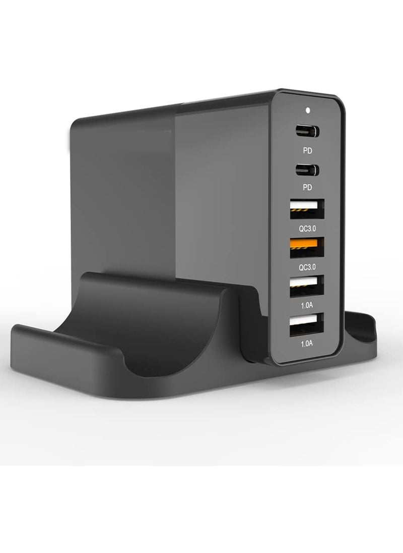 SYOSI - 75W USB Charging Station, 6-Port PD 3.0 USB C Type C Wall Charger for Multiple Device, Compatible with Mini/MacBook Pro/Air iPhone13/12 Airpods/iPad/Think Pad/Galaxy/Switch - Image 1