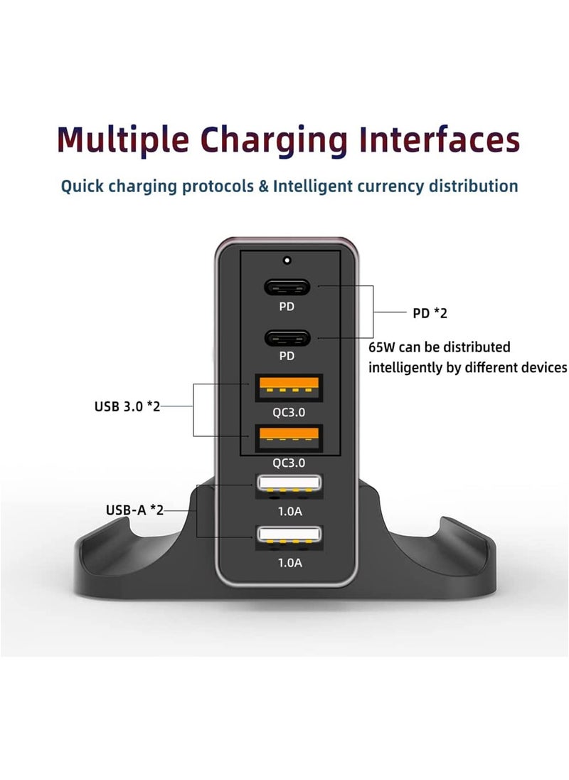 SYOSI - 75W USB Charging Station, 6-Port PD 3.0 USB C Type C Wall Charger for Multiple Device, Compatible with Mini/MacBook Pro/Air iPhone13/12 Airpods/iPad/Think Pad/Galaxy/Switch - Image 1