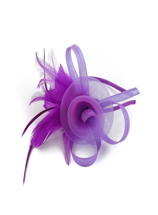 Ayliss Fascinators Hats 20s 50s Pillbox Hat Tulle Fascinators for Women Tea Party Headband Clip Hat Wedding Cocktail Headwear (Purple) - Image 1