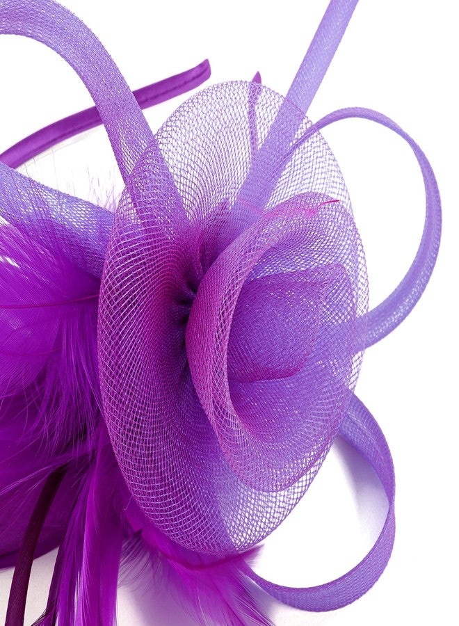 Ayliss Fascinators Hats 20s 50s Pillbox Hat Tulle Fascinators for Women Tea Party Headband Clip Hat Wedding Cocktail Headwear (Purple) - Image 4