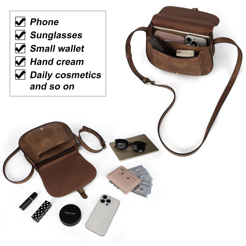 AFKOMST Crossbody Bags for Women,Small Saddle Purse and Boho Cross Body Handbags,Vegan Leather,Retro Brown - Image 4