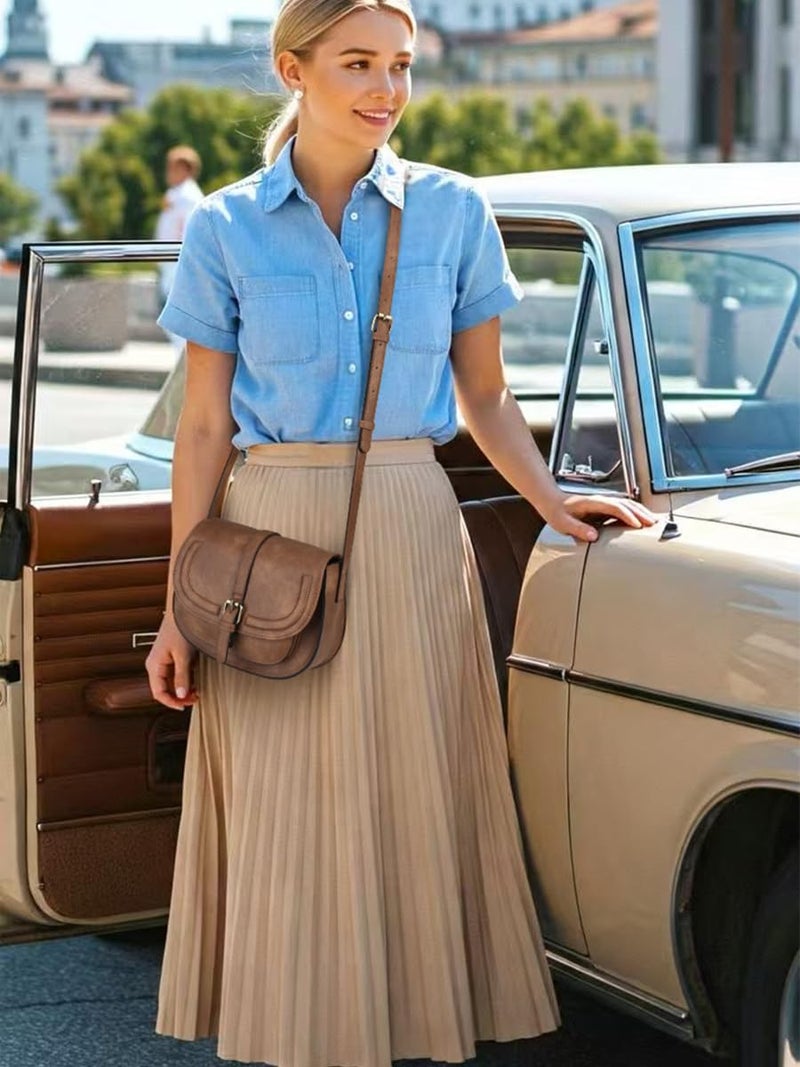 AFKOMST Crossbody Bags for Women,Small Saddle Purse and Boho Cross Body Handbags,Vegan Leather,Retro Brown - Image 2
