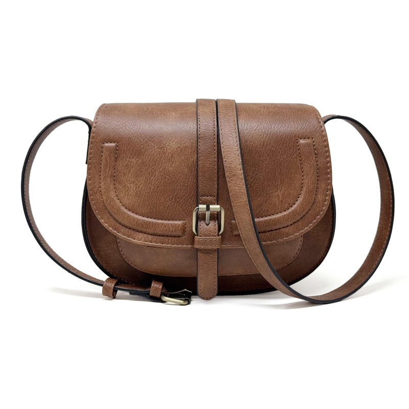 AFKOMST Crossbody Bags for Women,Small Saddle Purse and Boho Cross Body Handbags,Vegan Leather,Retro Brown - Image 1