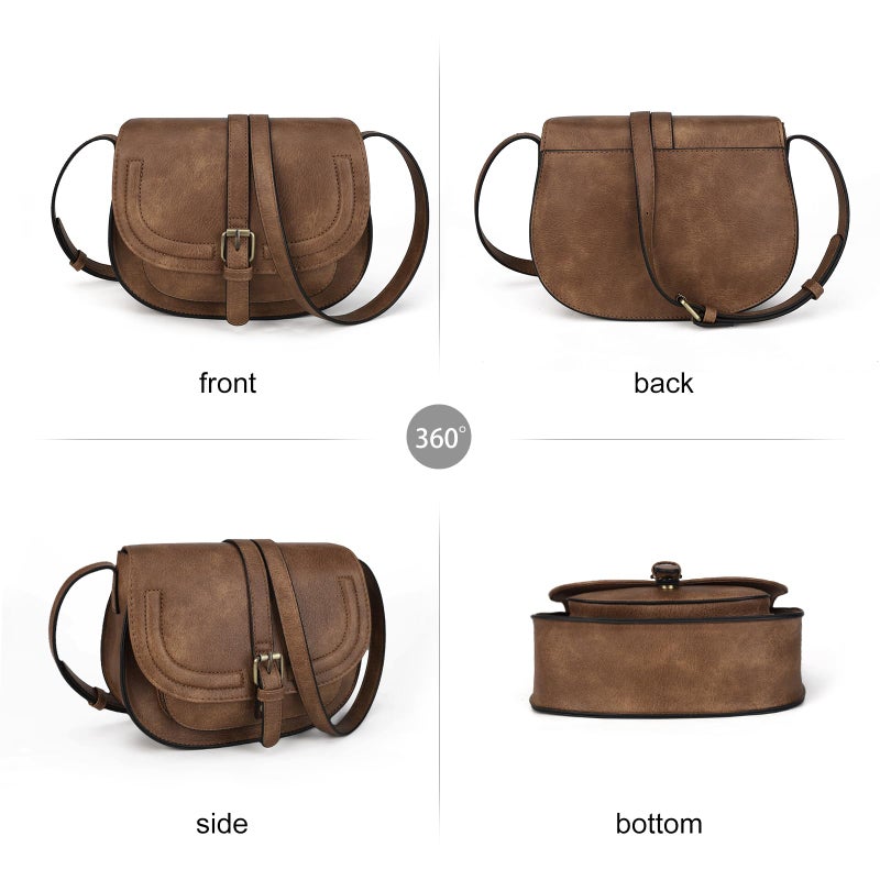 AFKOMST Crossbody Bags for Women,Small Saddle Purse and Boho Cross Body Handbags,Vegan Leather,Retro Brown - Image 3