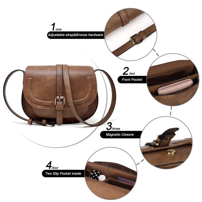 AFKOMST Crossbody Bags for Women,Small Saddle Purse and Boho Cross Body Handbags,Vegan Leather,Retro Brown - Image 5