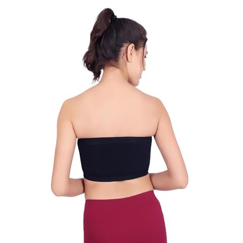 Luella Women's Spandex Strapless Seamless Solid Padded Bandeau Tube Bra | Wire Free Stretchable Full Coverage with Removable Pull On Pads Bralette Bras (Free Size) Black - Image 4